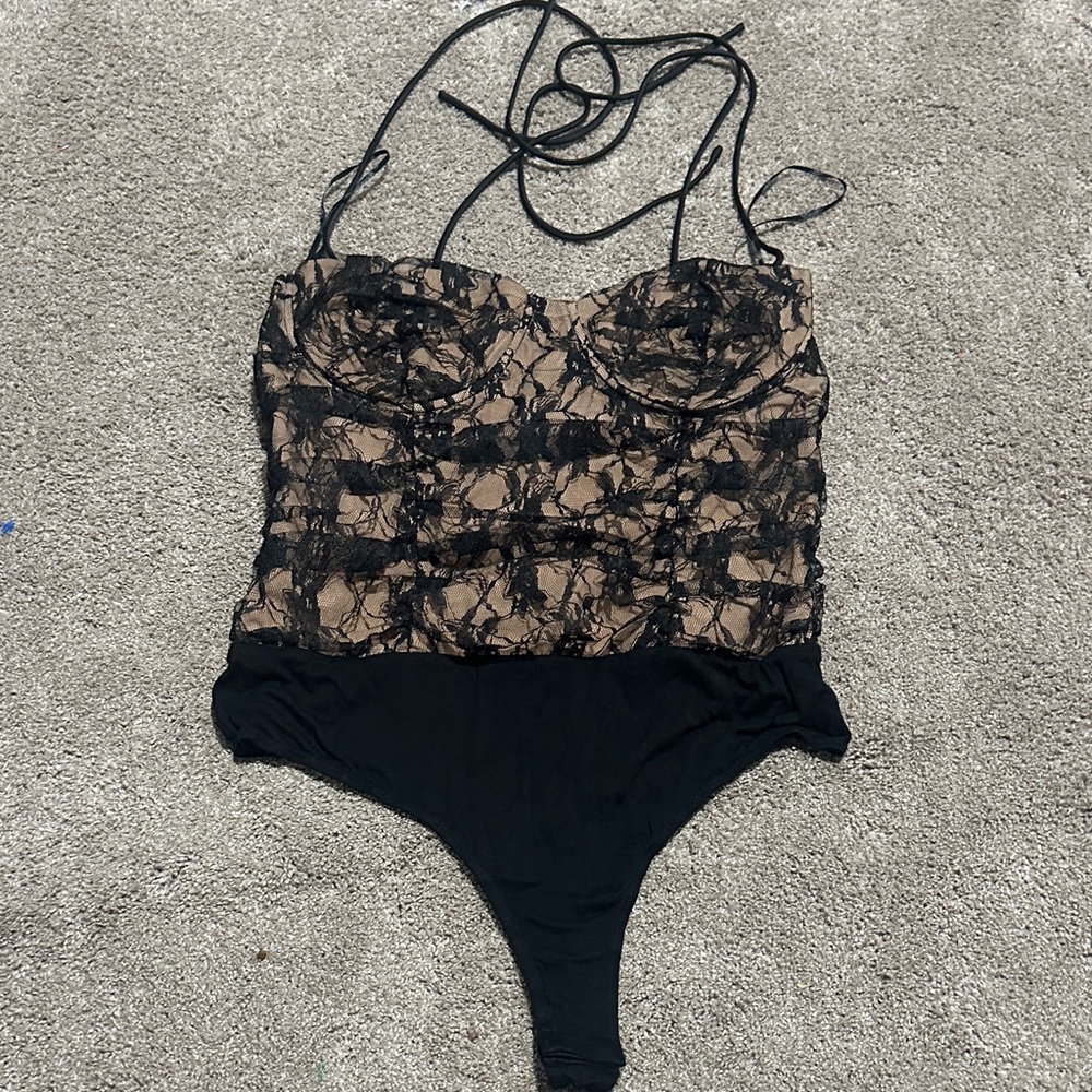 Black and Tan Lace Bodysuit